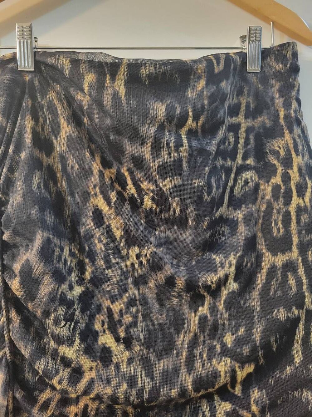 All Saints Nora Leopard Print Mesh Ruched Midi Skirt Sheer Overlay Size 10 - Picture 5 of 14